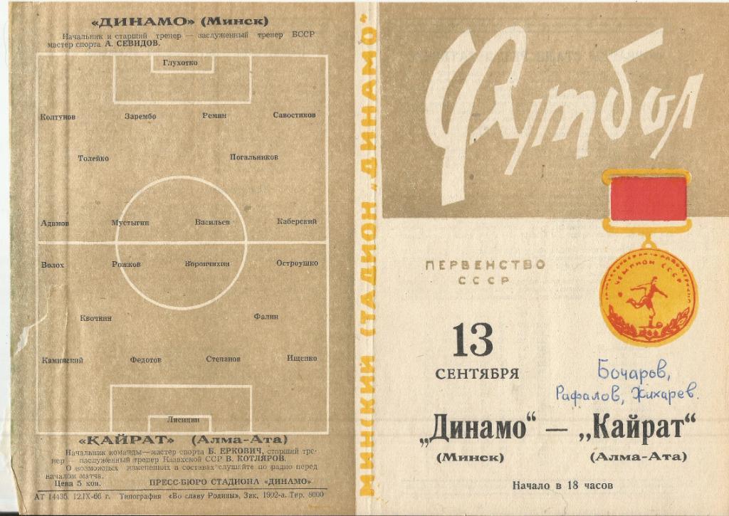 1966 Динамо Минск - Кайрат Алма-Ата