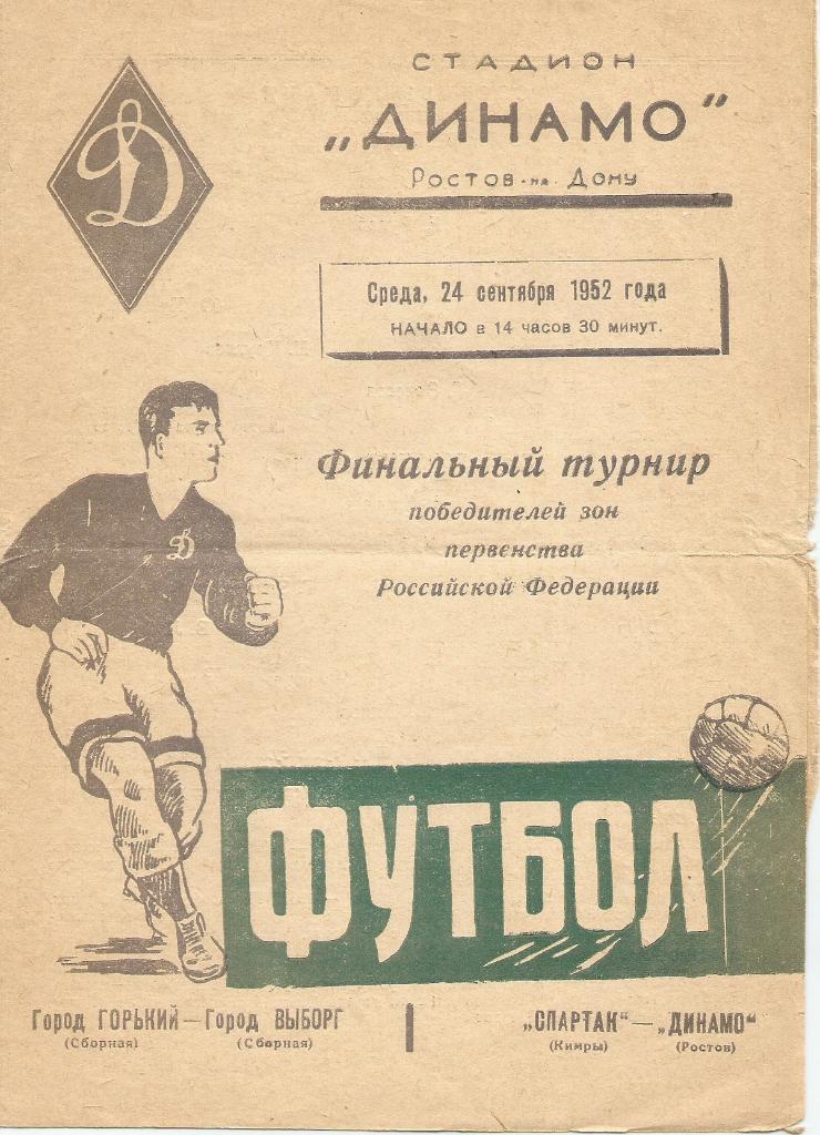 1952 Выборг - Горький - Кимры - Ростов Финальный Турнир