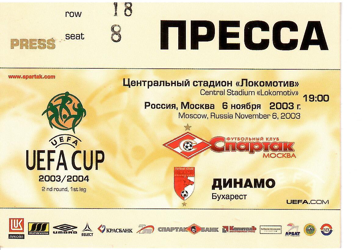 2003 Спартак Москва - Динамо Бухарест Кубок УЕФА Пропуск Пресса