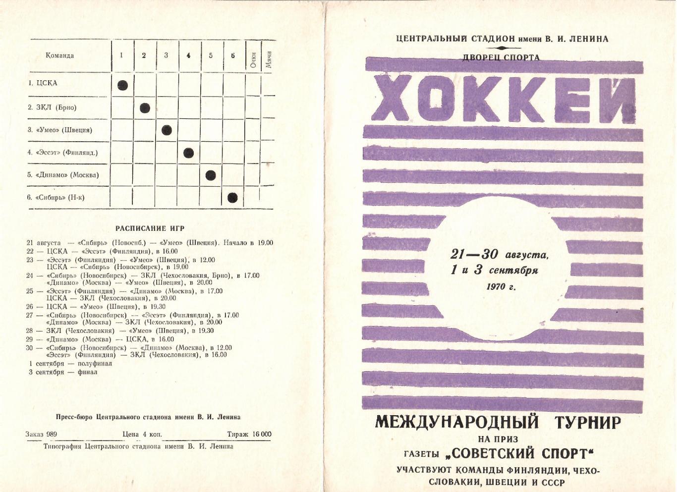 1970 Хоккей Динамо Москва - ЦСКА и другие на Турнире Советского Спорта