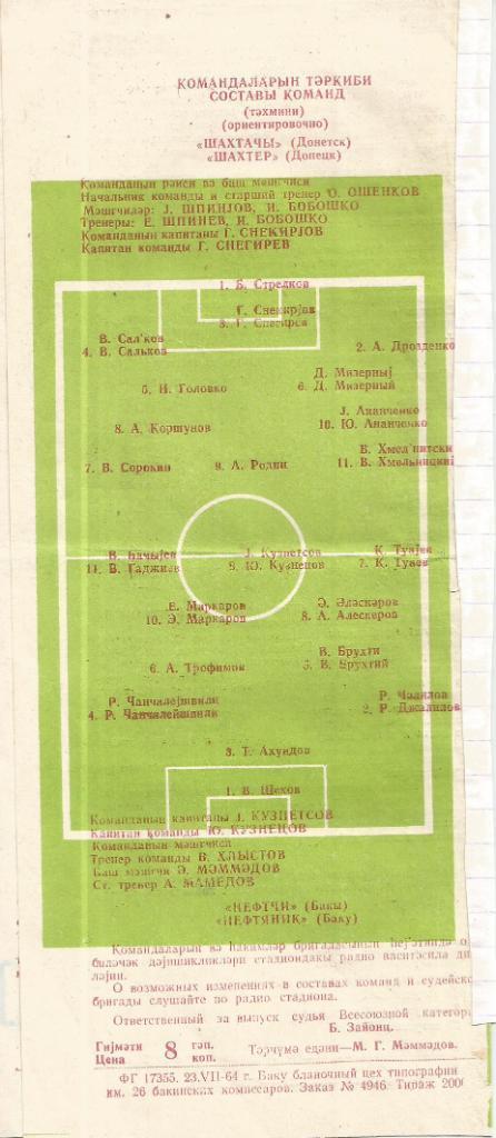 1964 Нефтчи Баку - Шахтер Донецк 1