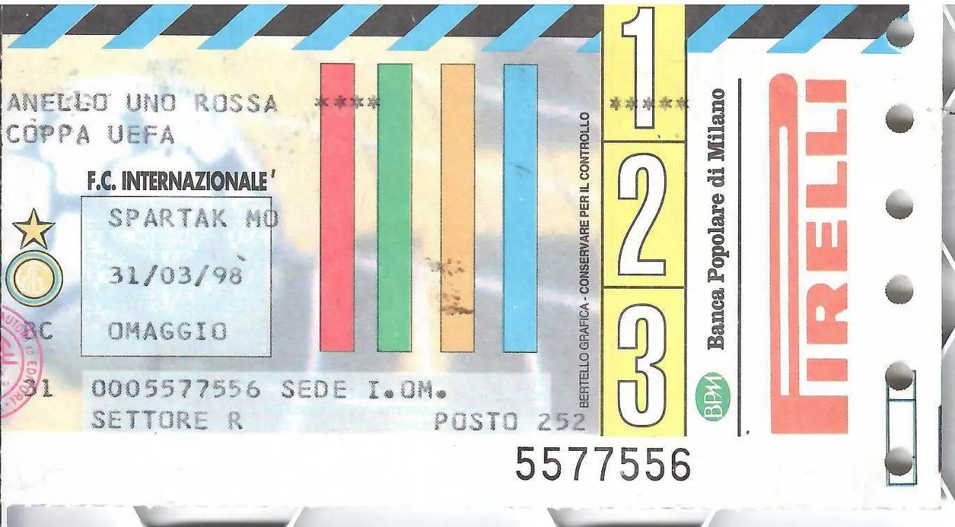 1998 Билет Интер Италия - Спартак Москва КЕЧ (31.03)