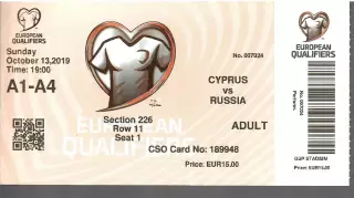 2019 БИЛЕТ Сборная Кипра - Сборная России ЧЕ