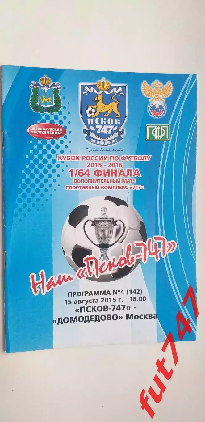15.08.2015 год Кубок России 1/64 финала Псков-747 - Домодедово Москва