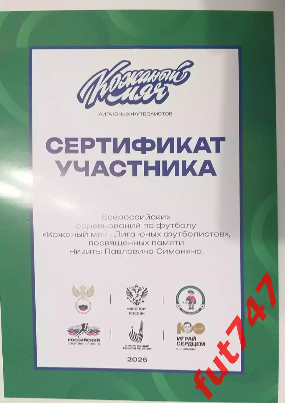 сертификат Кожаный мяч 2026 год