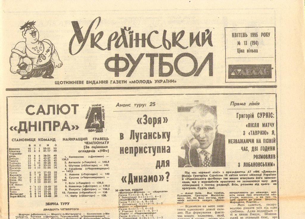 Український футбол Киев, №13/194 (апрель 1995 г.)