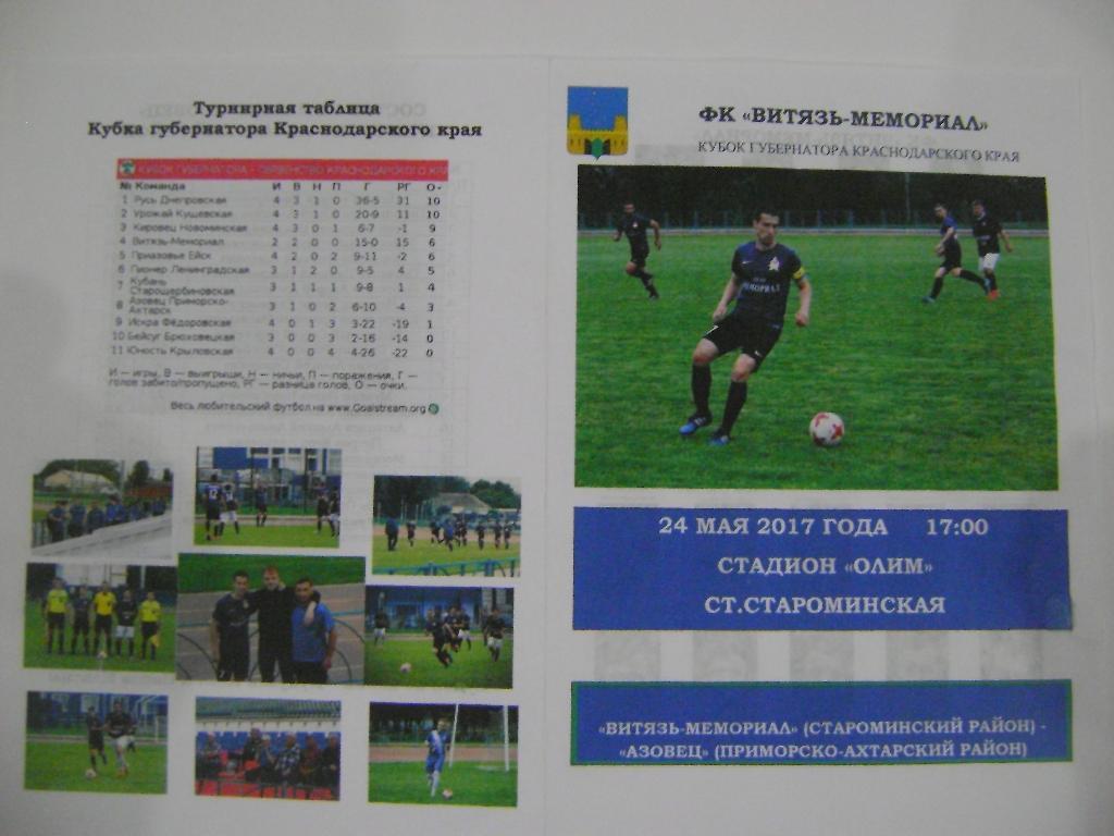 Витязь-Мемориал - Азовец кубок губернатора КК 1 лига 1 зона 24.05.2017