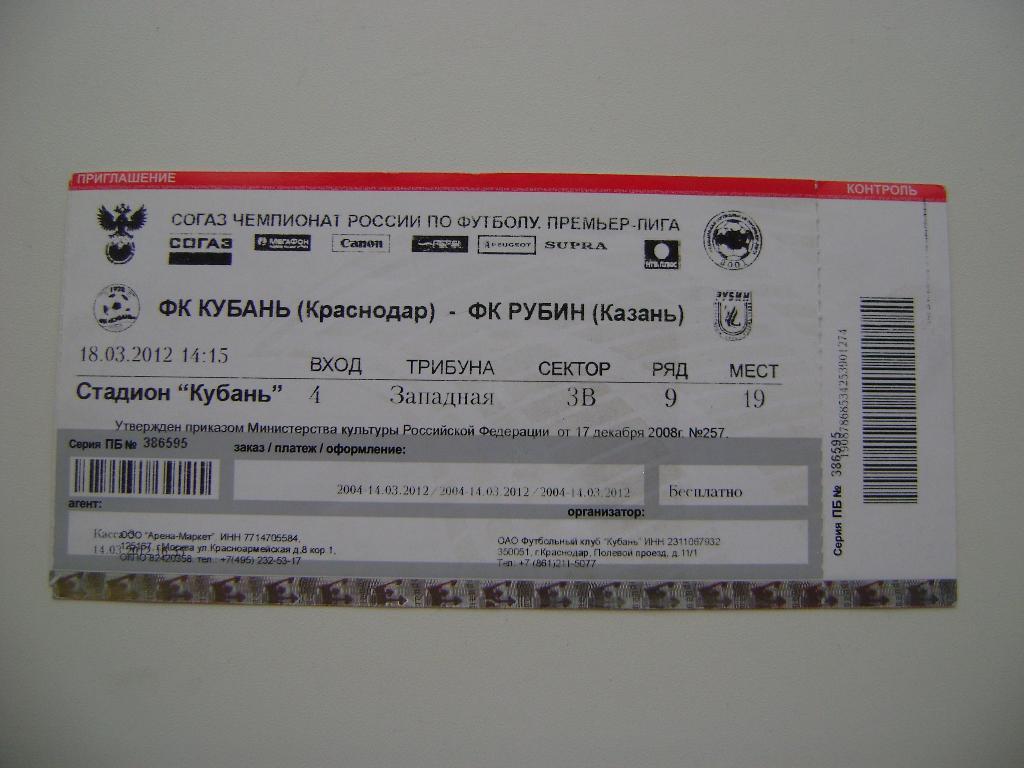 матч Кубань-Рубин 18.03.2012