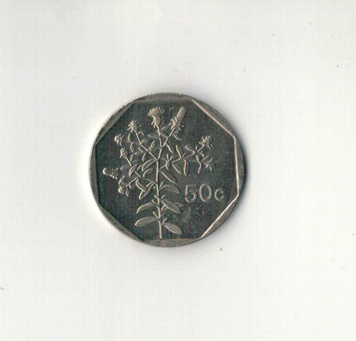 Монета 50 центов. 1998 год, Мальта. Растение 1