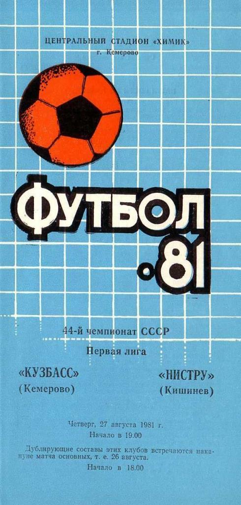 Кузбасс Кемерово - Нистру Кишинев. 27.08.1981. Первенство СССР. Первая лига