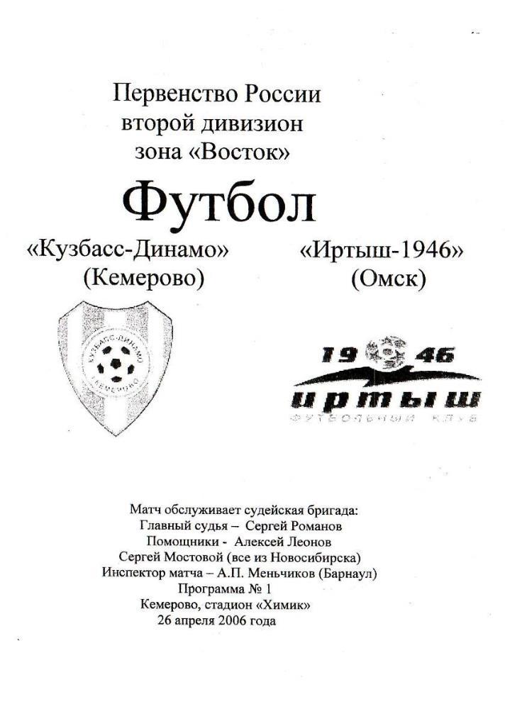 Кузбасс-Динамо Кемерово - Иртыш-1946 Омск. 26.04.2006. Первенство России.