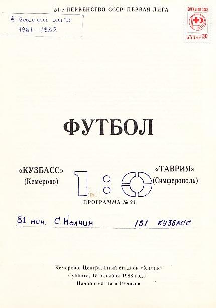 Кузбасс Кемерово - Таврия Симферополь. 15.10.1988. Первенство СССР. 1-я лига