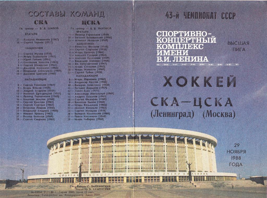 СКА Ленинград - ЦСКА. 29.11.1988. Чемпионат СССР. Высшая лига