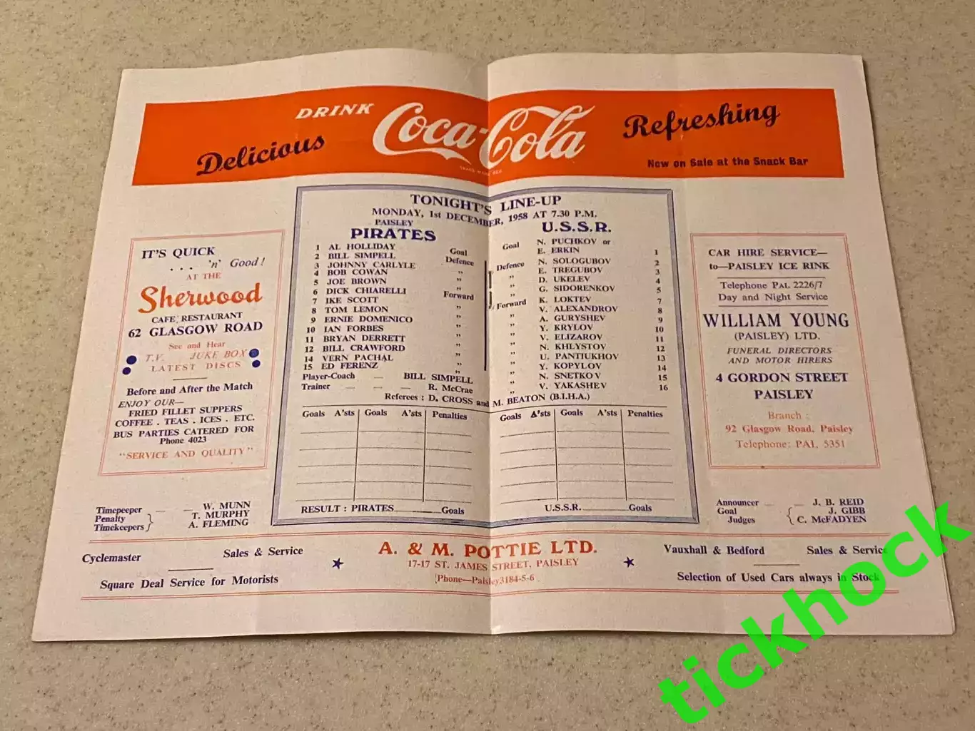 Paisley Pirates (Scotland, United Kingdom) - сборная СССР -МТМ - - 01.12.1958 SY 1