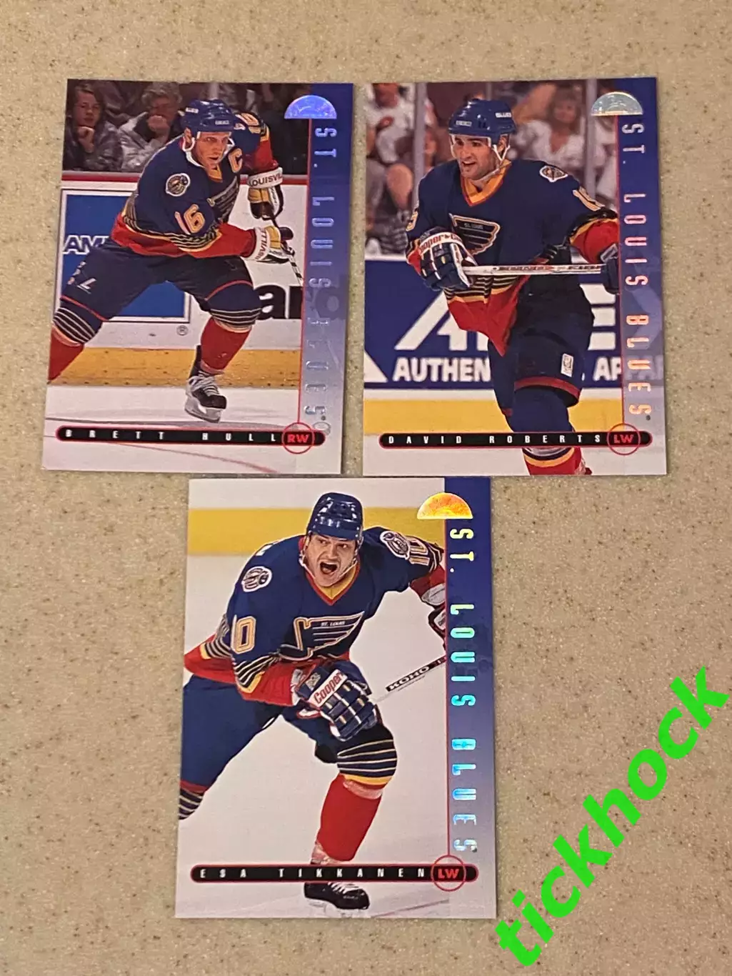 Халл, Тикканен, Робертс - 3 карточки Сент-Луис Блюз - LEAF / DONRUSS 1995