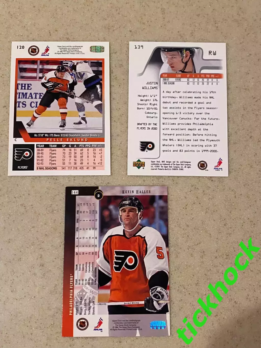 Эклунд, Халлер, Уильямс - 3 карточки Филадельфия Upper Deck 1