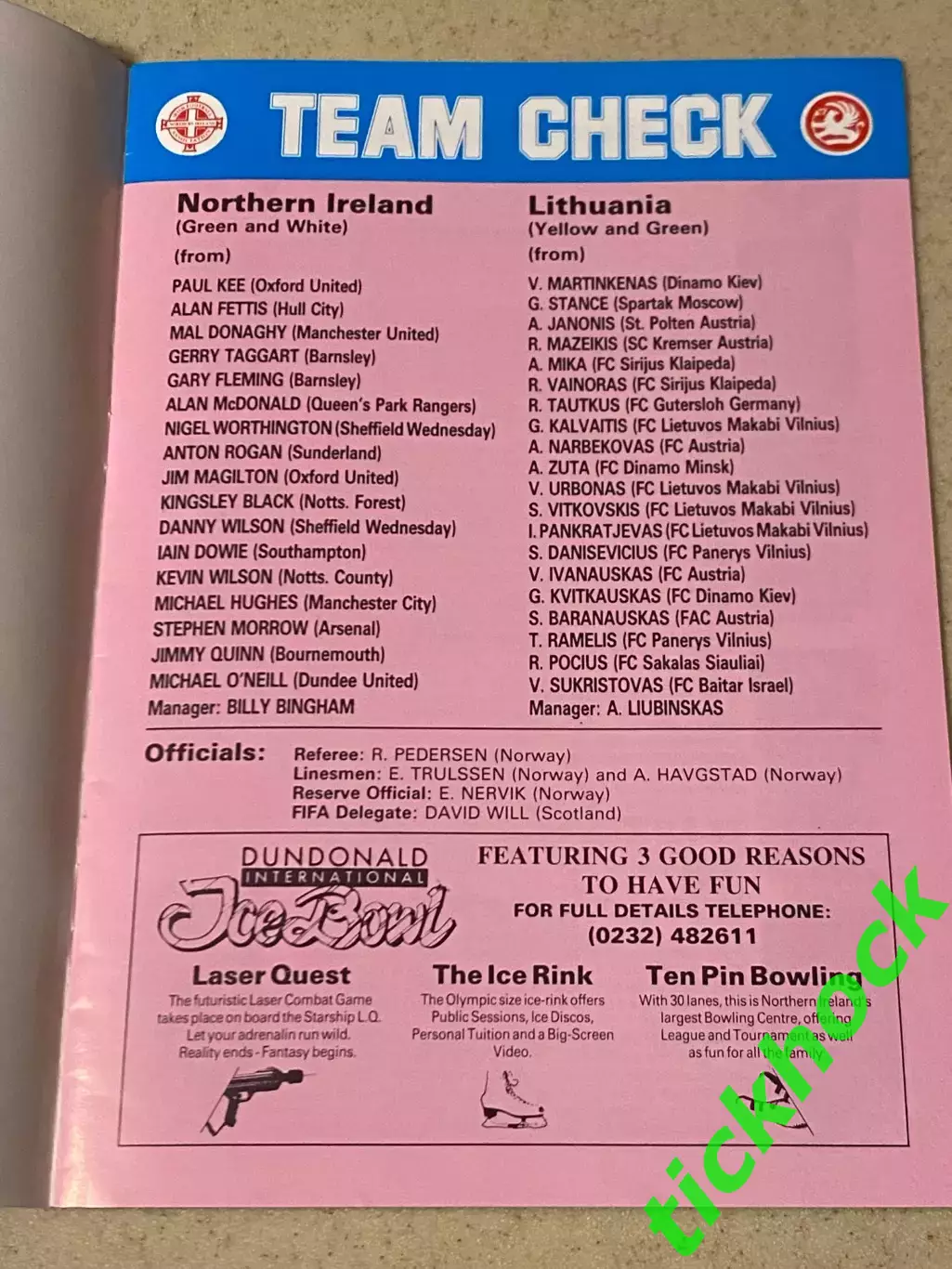 Северная Ирландия - Литва 28.04.1992 ____ _ SY