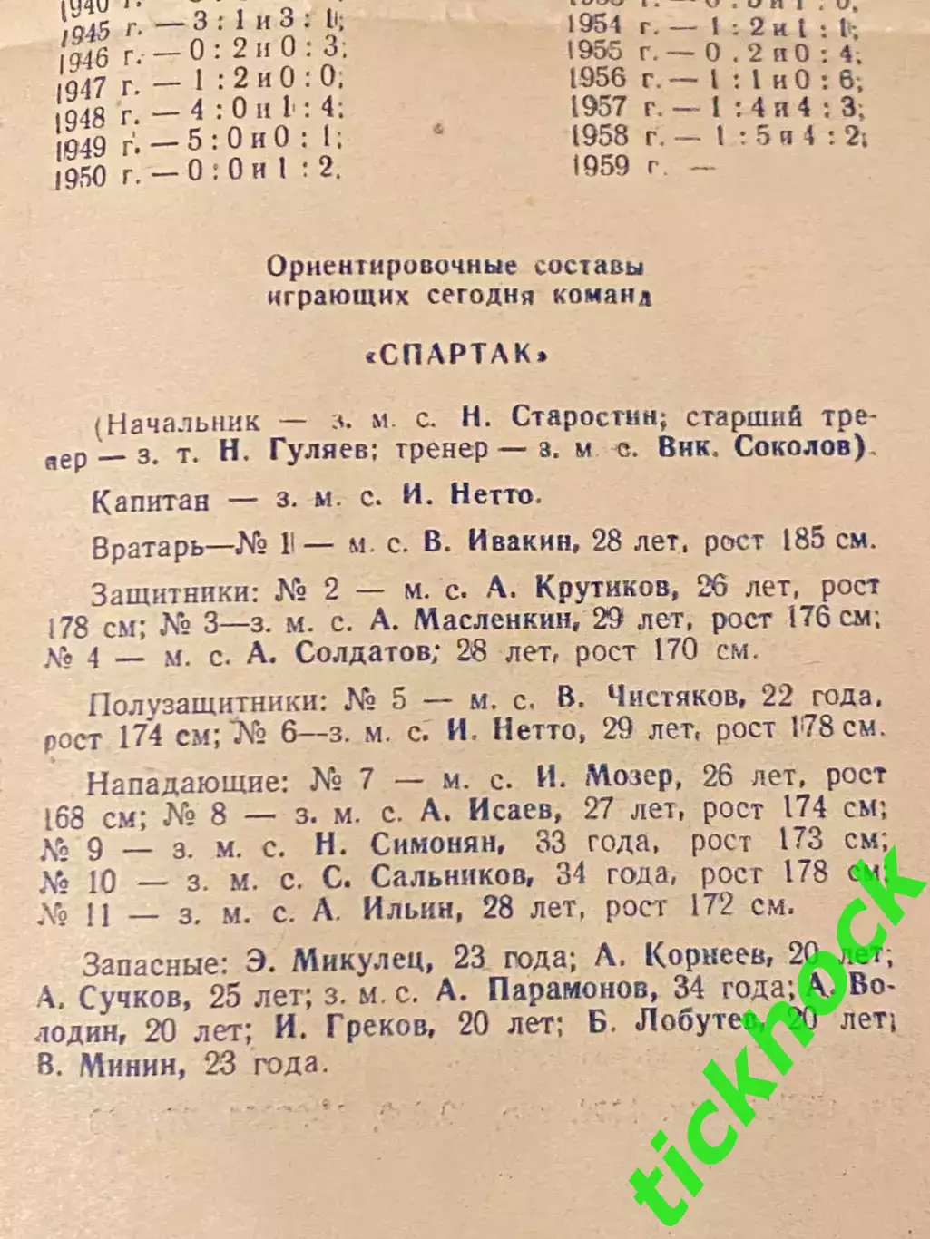 Зенит Ленинград - Спартак Москва 02.05.1959. Первенство СССР 2