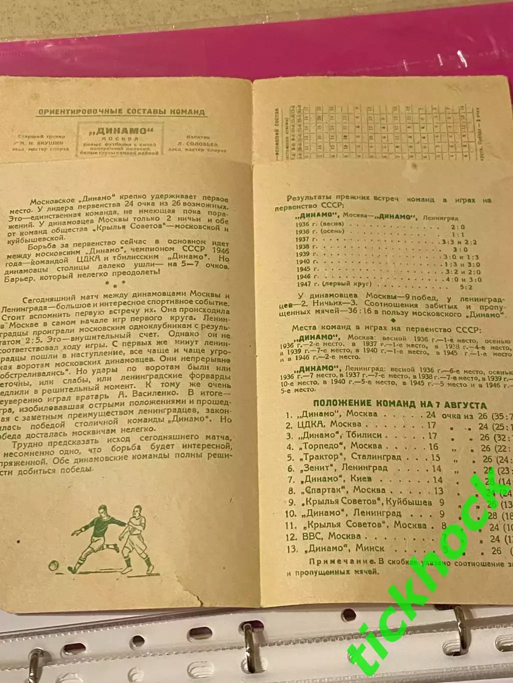Динамо Ленинград - Динамо Москва - 09.08.1947 чемпионат СССР - SY 2