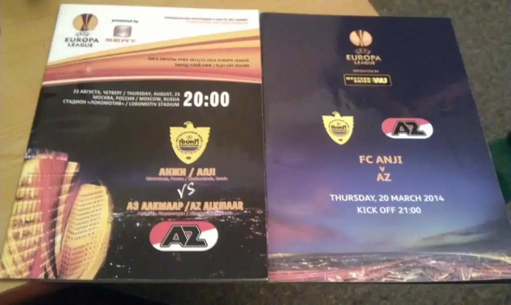 Анжи Махачкала - АЗ Алкмаар 2012 и 2014 обе официальные программы