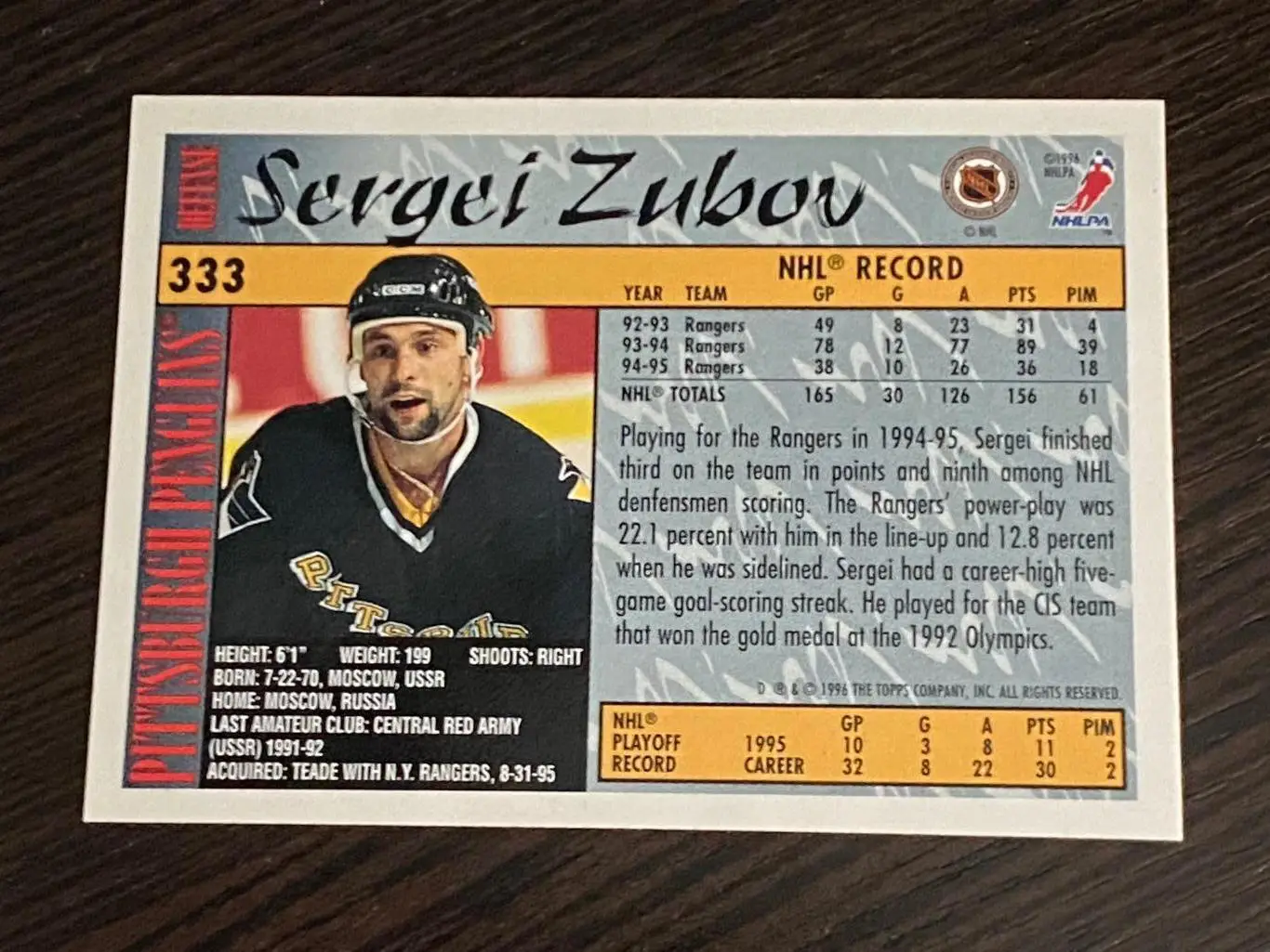 СЕРГЕЙ ЗУБОВ __ Питтсбург Пингвинз - TOPPS #333 1