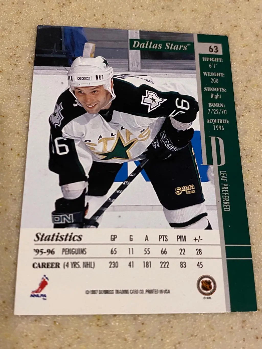 СЕРГЕЙ ЗУБОВ Даллас Старз - Leaf preferred # 63 -SY 1