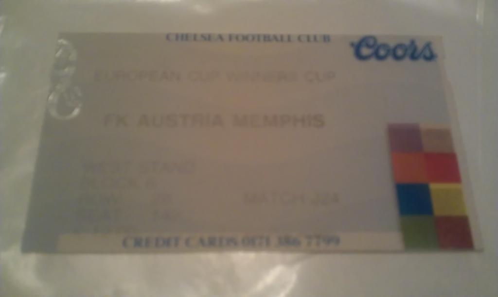 билет Челси Лондон - Аустрия Вена Кубок кубков 1994 --- SY