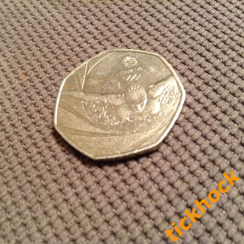 50 пенсов монета Англия / Великобритания к Олимпиаде РИО 2016 ПЛАВАНИЕ 1
