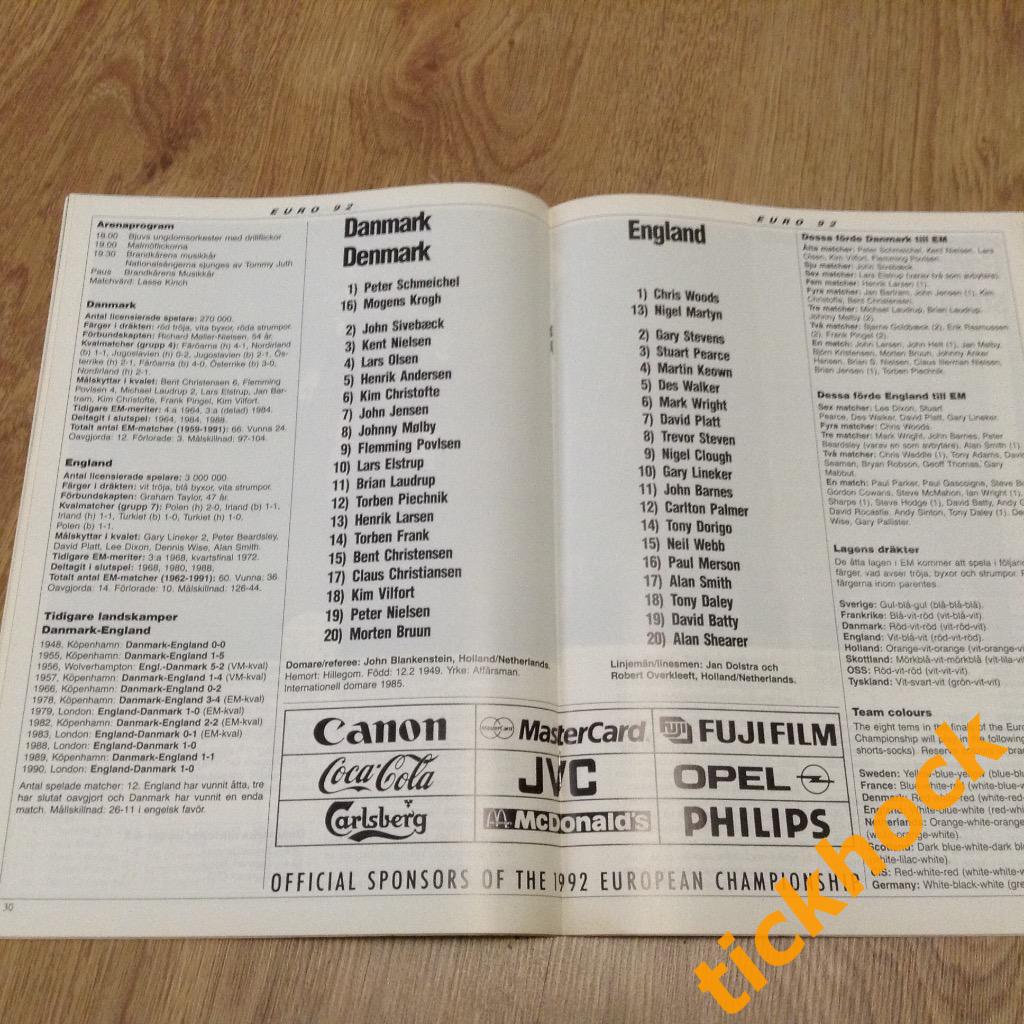 Дания - Англия 11.06.1992 --Чемпионат Европы ---- Швеция --ZI 1