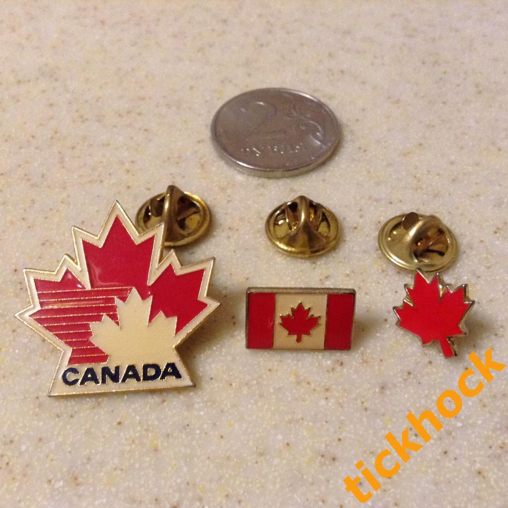 Три значка- хоккей КАНАДА,сборная, канадский флаг.