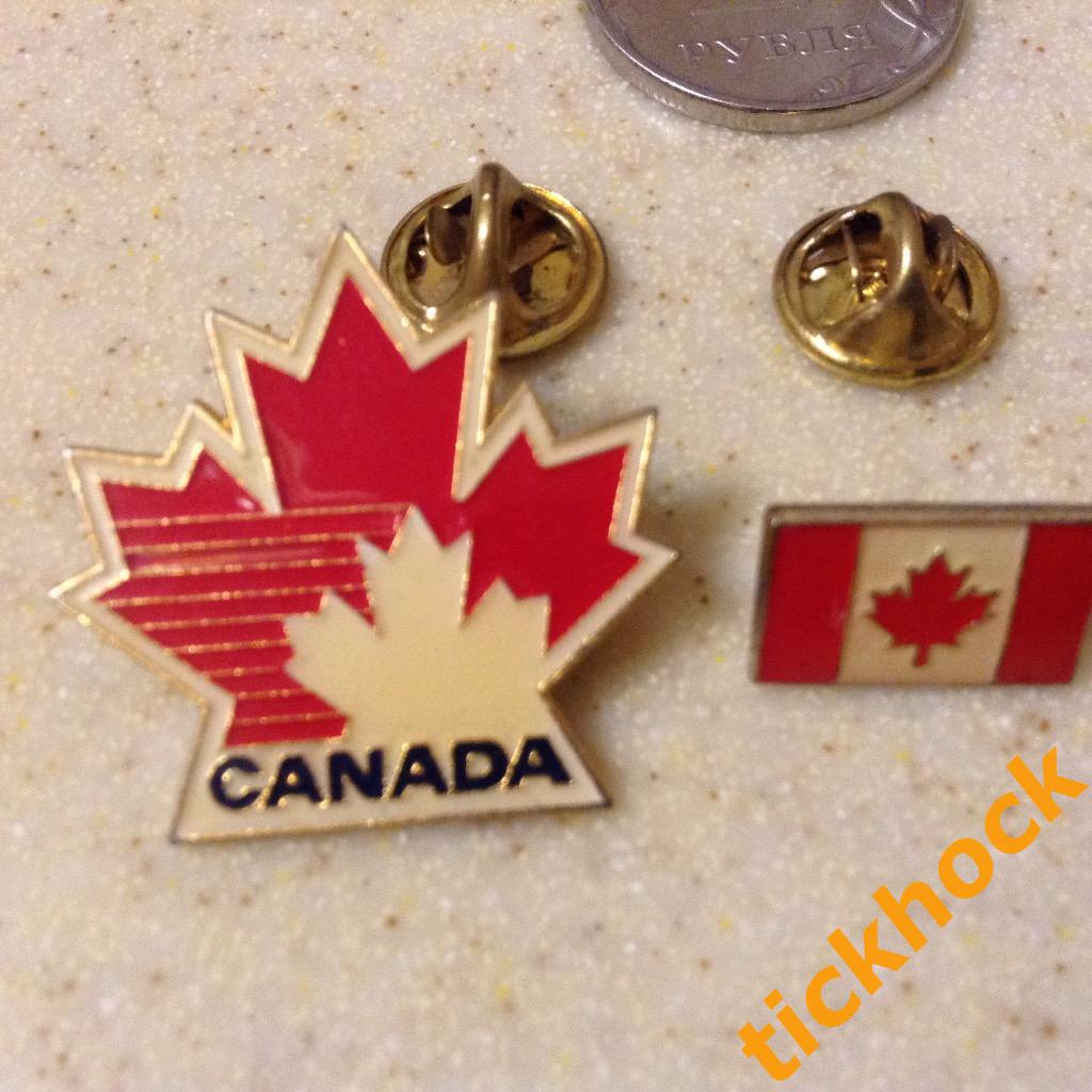 Три значка- хоккей КАНАДА,сборная, канадский флаг. 1