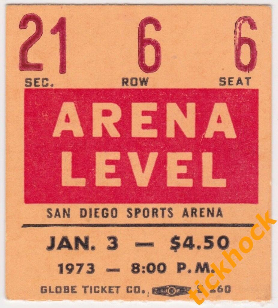хоккей Сан Диего Галлс - сборная СССР __ 1973 - 3 января билет
