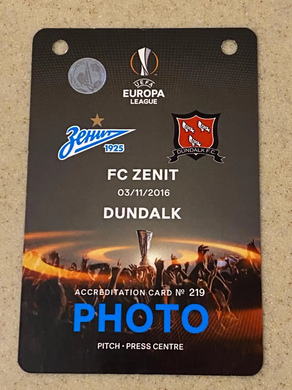аккредитация Зенит - Дандолк Ирландия 03.11.2016 лига Европы Санкт-Петербург-SY