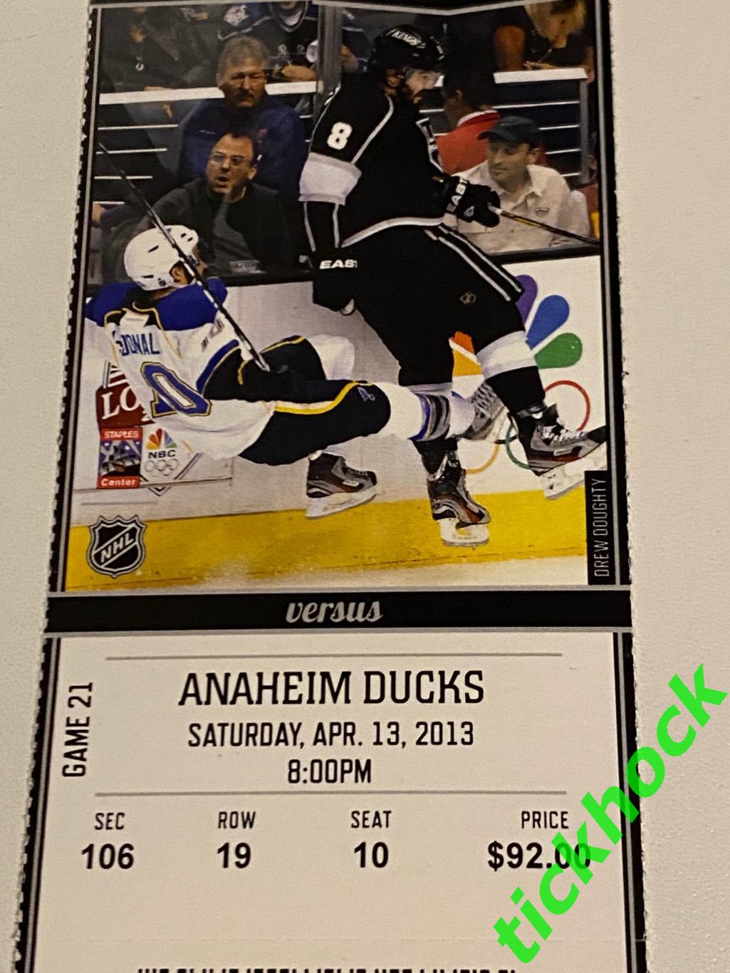 НХЛ Лос Анджелес Кингз - Анахайм Майти Дакс 13.04.2013 билет - SY 1