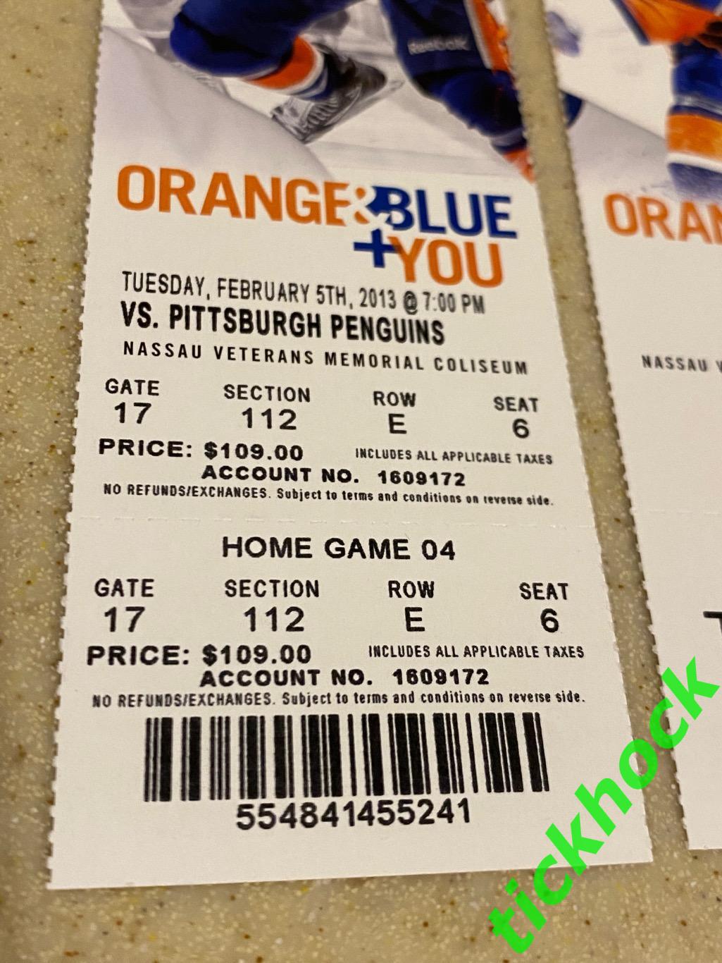 НХЛ Айлендерс -- Питтсбург и Филадельфия февр 2013 билеты - SY 4