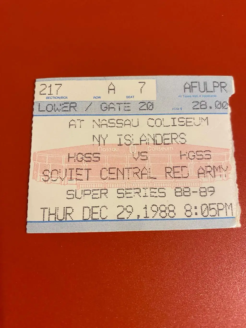 Нью Йорк Айлендерс -- ЦСКА 29.12.1988: билет на матч --SY--