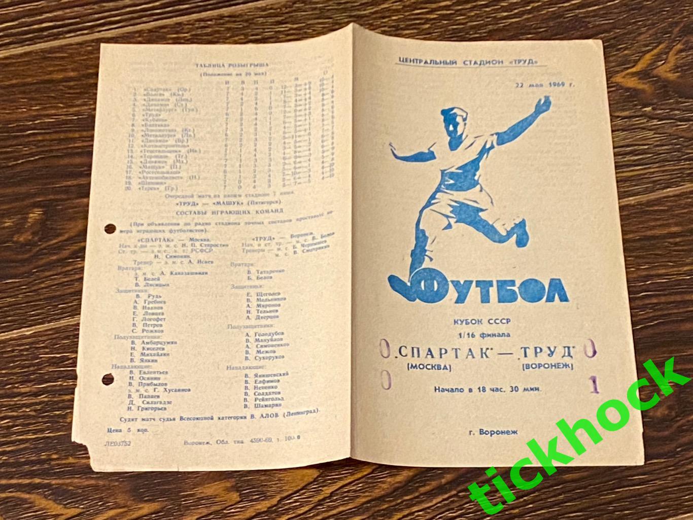 Футбол. Кубок СССР. Труд Воронеж - Спартак Москва 1969 - SY 2