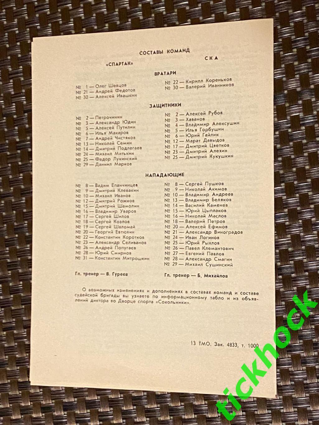 Спартак Москва -- СКА Санкт-Петербург - 06.11.1993 --SY 2