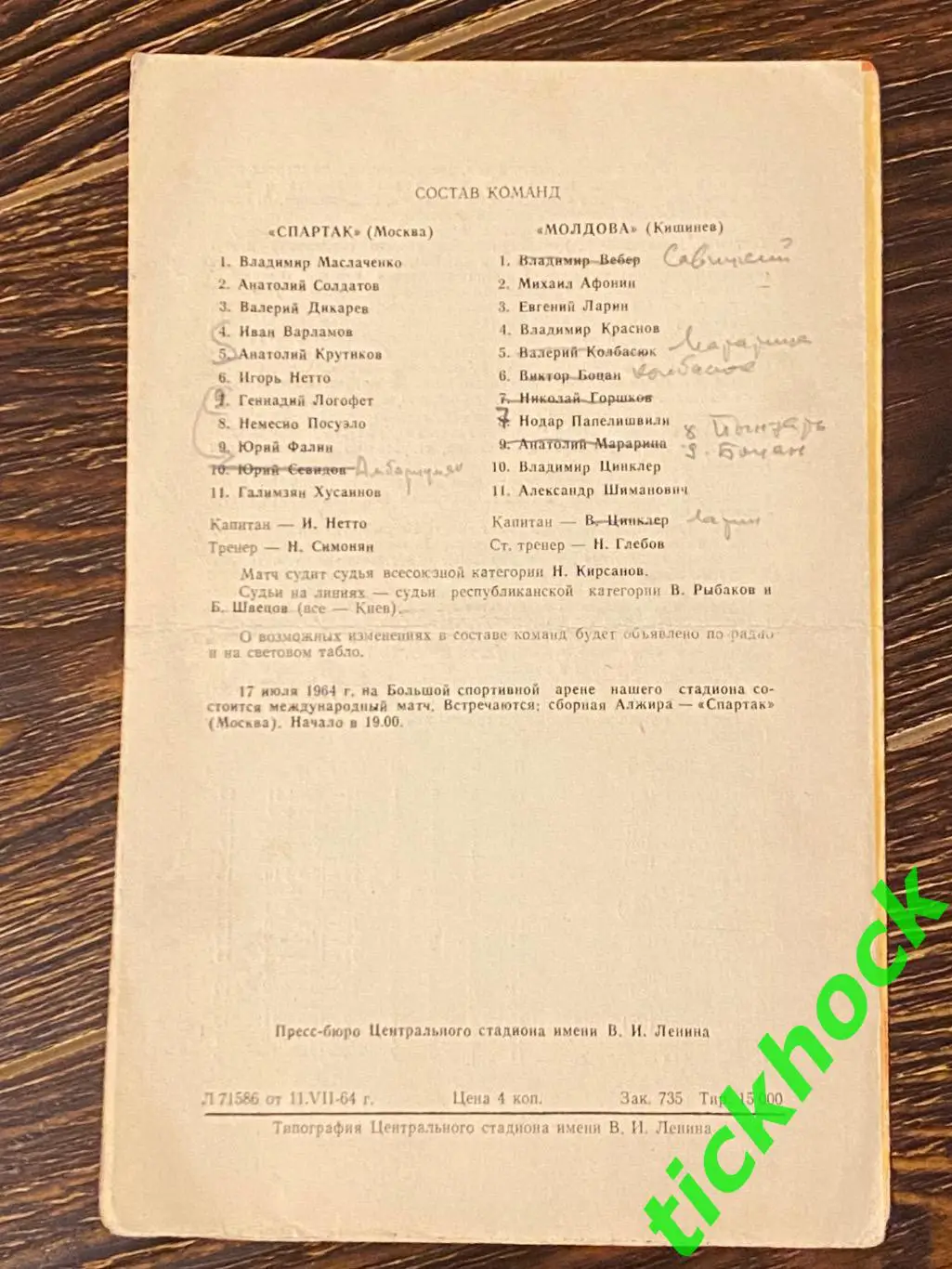 Спартак Москва - Молдова Кишинев - 14.07.1964. Первенство СССР 2