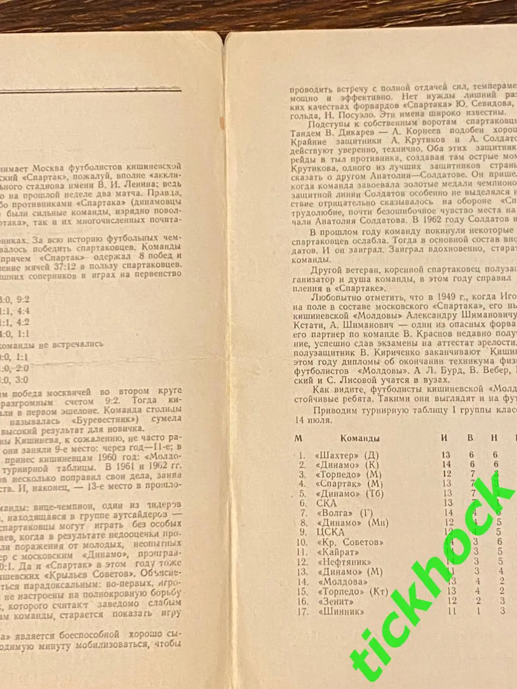 Спартак Москва - Молдова Кишинев - 14.07.1964. Первенство СССР 3