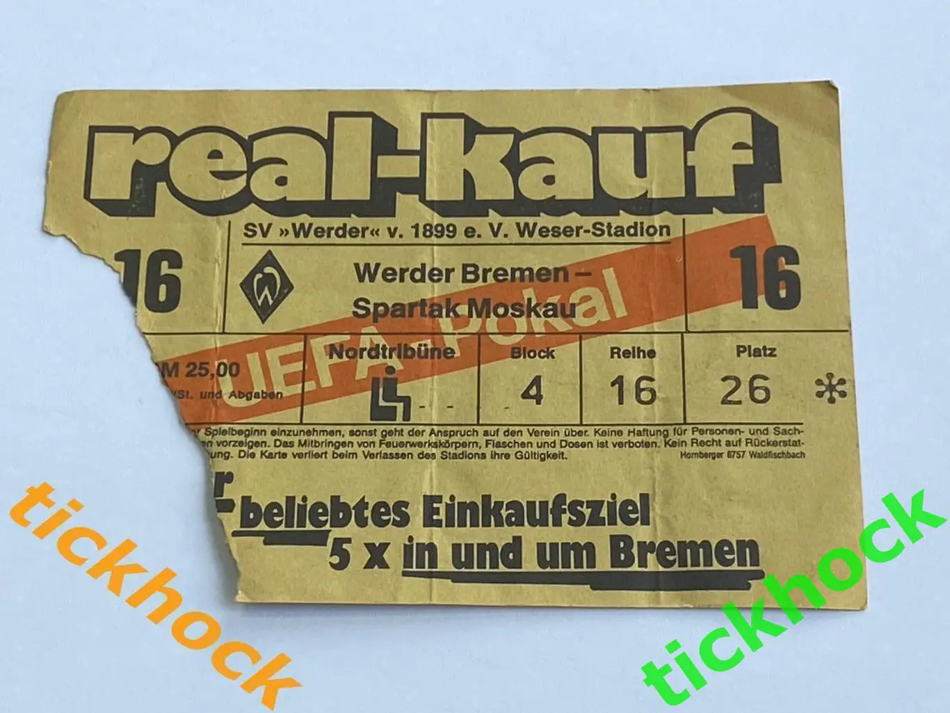 билет ВЕРДЕР Бремен ФРГ - СПАРТАК Москва СССР 1987 год Кубок УЕФА_SY 2