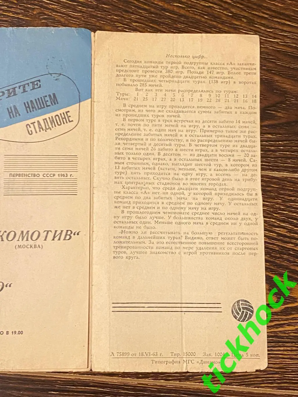 чемп. СССР Динамо Москва – Локомотив Москва 21.06.1963 -- синяя. 1