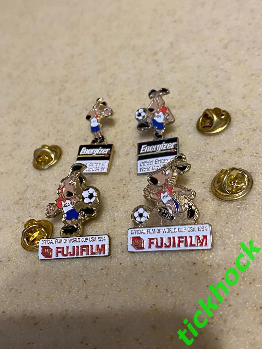 4 значка футбол Чемпионат Мира США 1994 талисман + спонсоры Энерджайзер и Фуджи