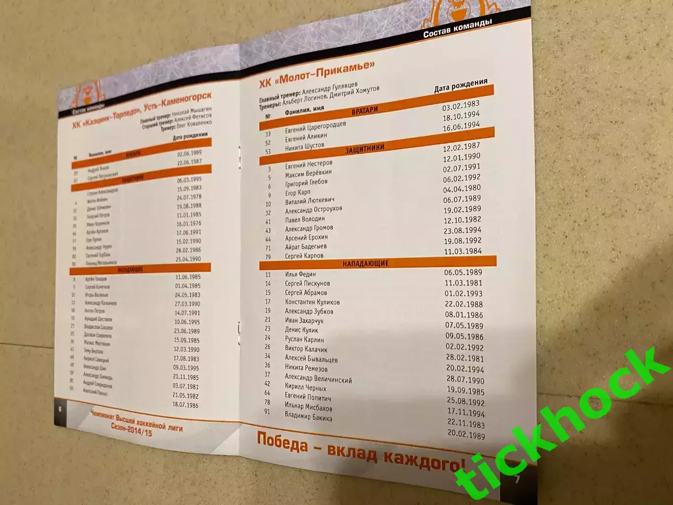 Молот - Прикамье Пермь -- Торпедо УК, Сокол Красноярск январь 2015 - ВХЛ -SY 1