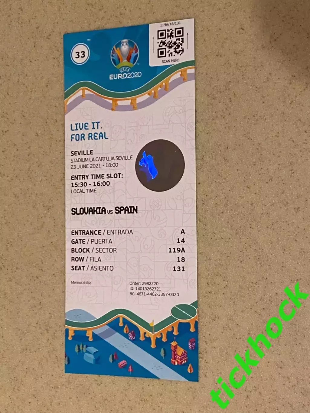 билет ЕВРО 2020 / 2021 Словакия - Испания 23.06.2021 - гор. Севилья