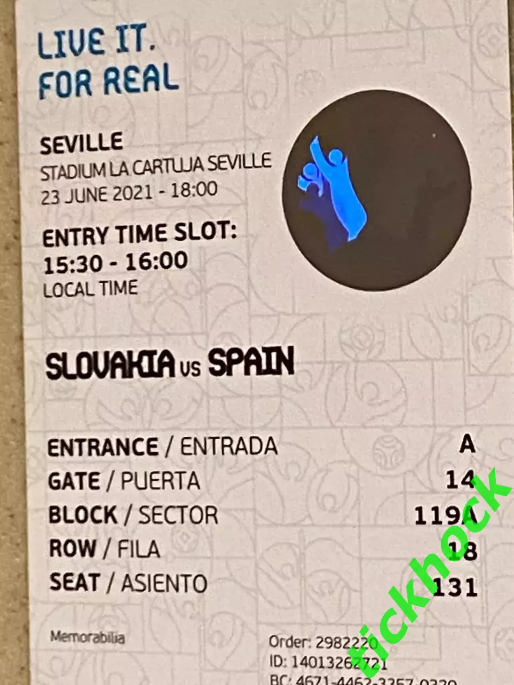 билет ЕВРО 2020 / 2021 Словакия - Испания 23.06.2021 - гор. Севилья 1