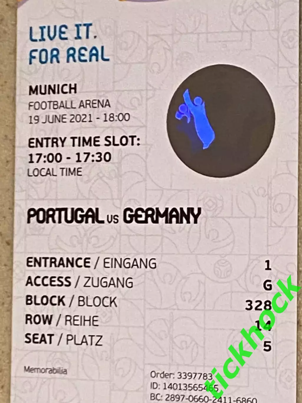 билет ЕВРО 2020 / 2021 Португалия - Германия 19.06.2021 - гор. Мюнхен 1