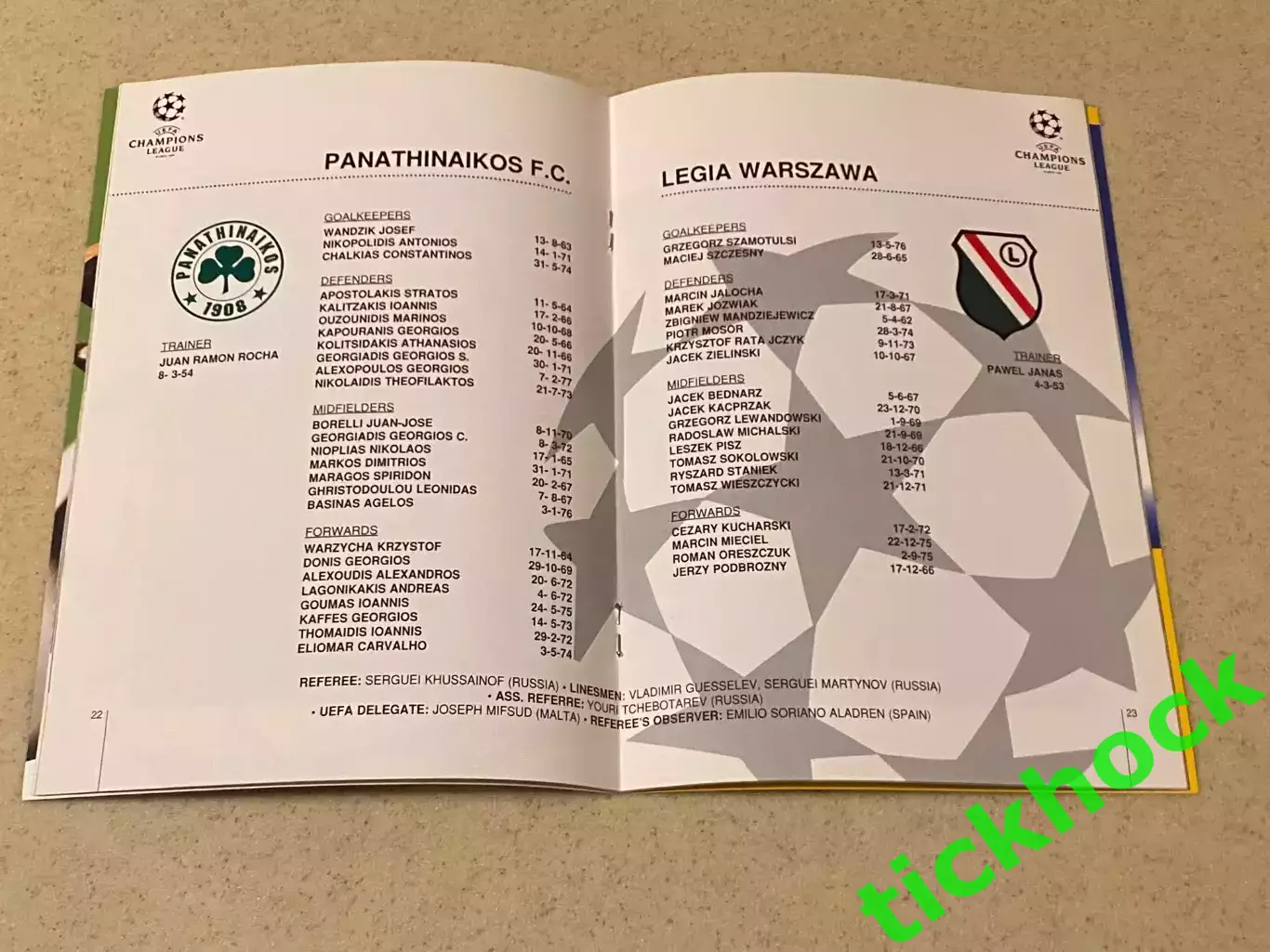 ЛЧ Панатинаикос Греция - Легия Варшава Польша. Лига чемпионов -20.03.1996 1