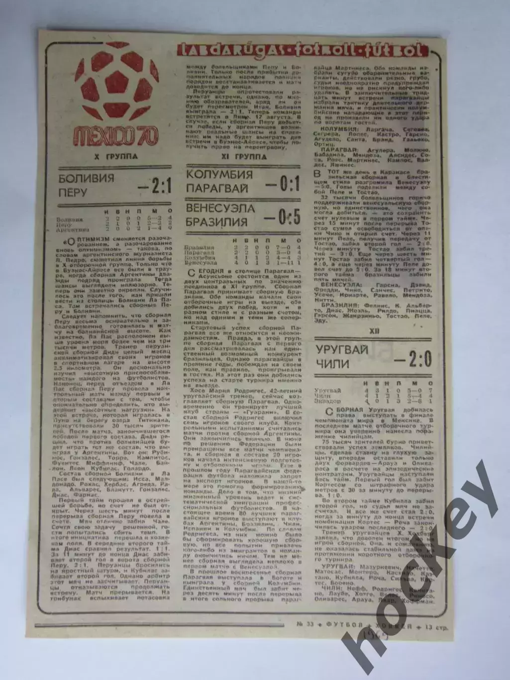 Вырезка. Футбол. Отборочные матчи к чемпионату мира-1970 (ФХ № 33, 1969 год)