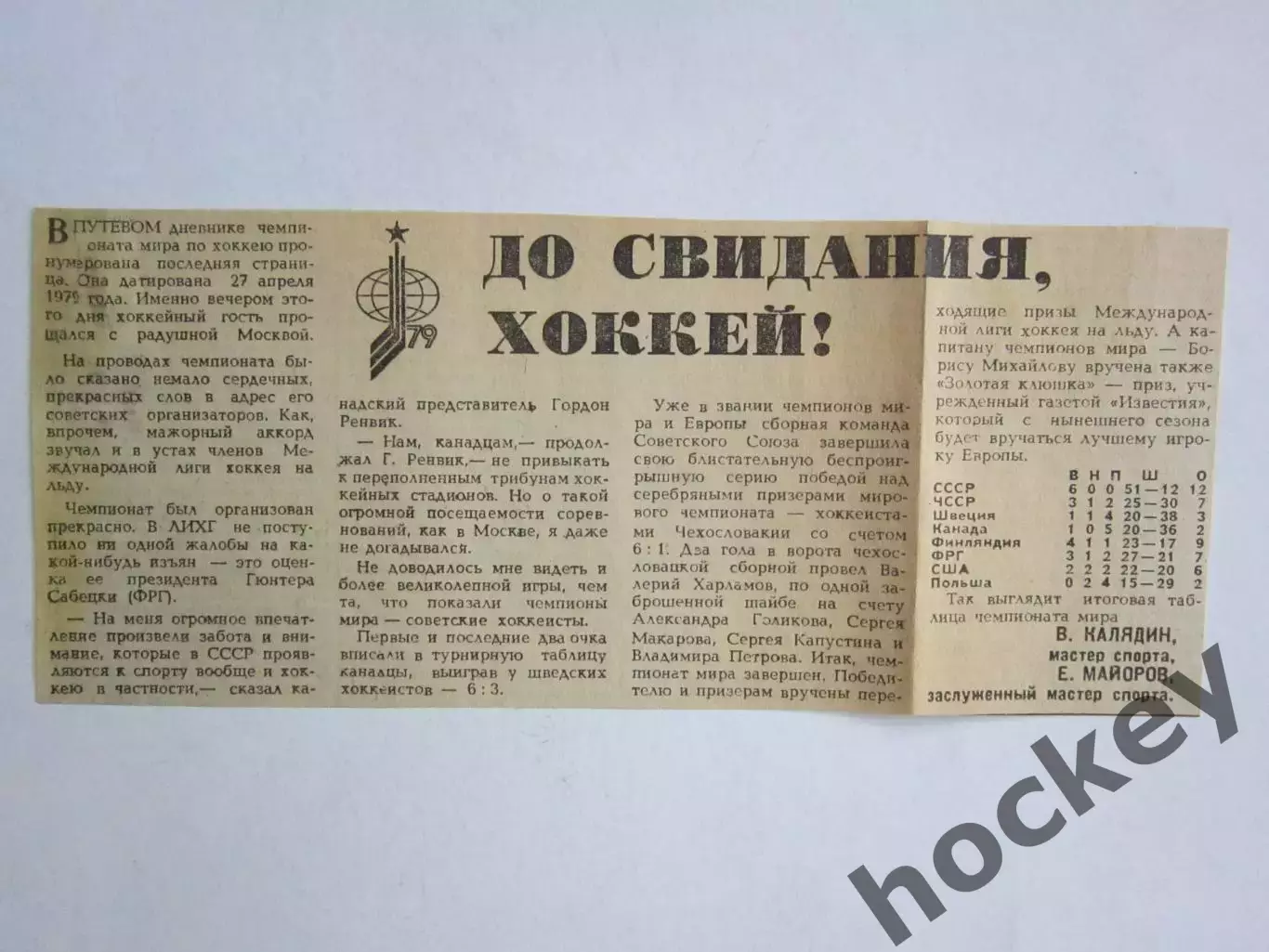 Вырезка. Хоккей. До свидания, хоккей! (Чемпионат мира, 1979 год)